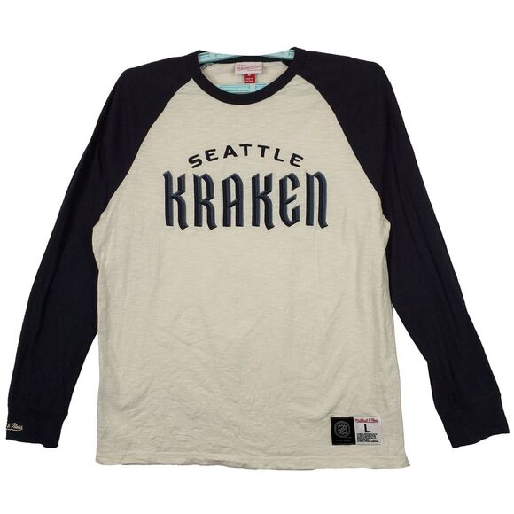 Seattle Kraken Mitchell & Ness NHL Large Longsleeve Cut &‎ Sew Logo Cream NWT - Picture 1 of 8